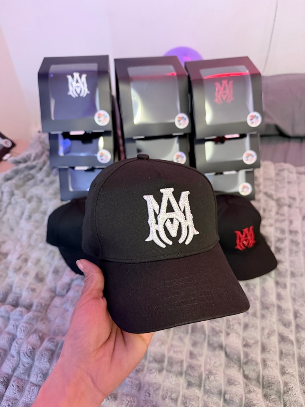 Black Snapback Cap with White Embroidered A/M Logo